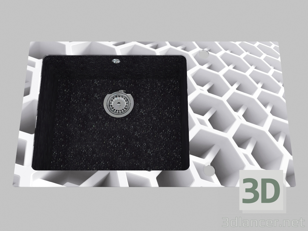 3D Modell Waschen von Glas-Granit, 1 Kammer mit einem Flügel zum Trocknen - der Rand rund Capella (ZSC GC1C) - Vorschau