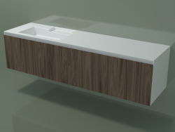 Washbasin with drawers (sx, L 192, P 50, H 48 cm, Noce Canaletto O07)