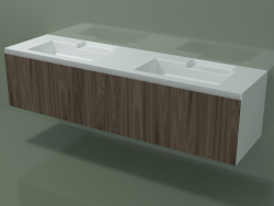 Double washbasin with drawers (L 192, P 50, H 48 cm, Noce Canaletto O07)