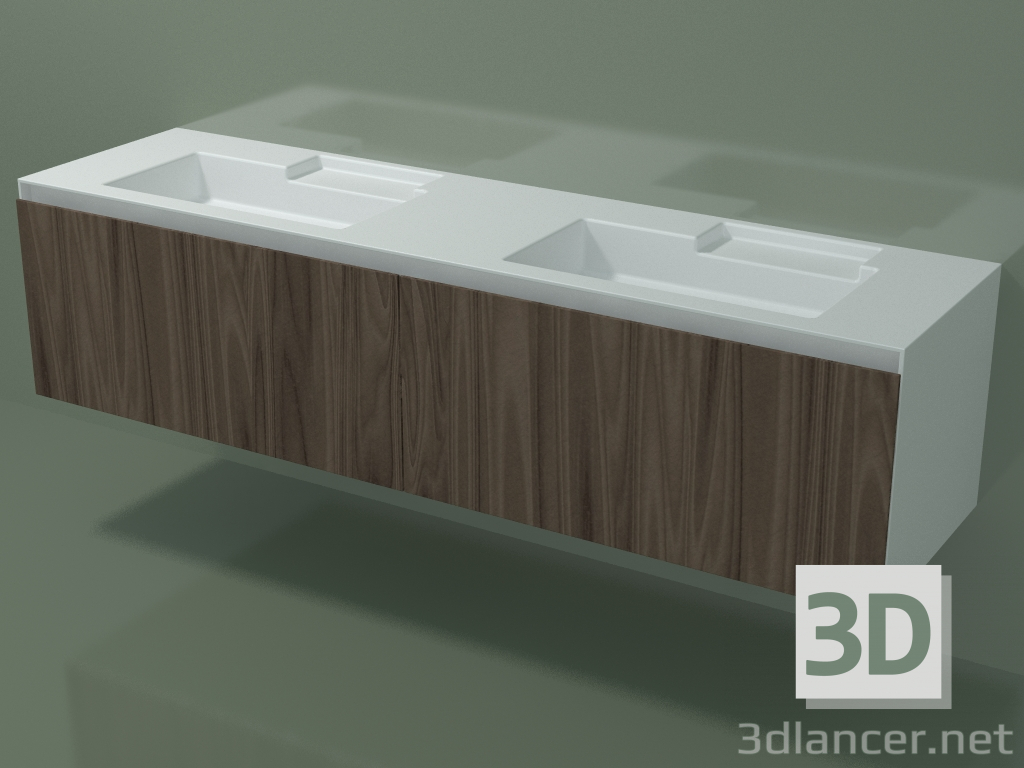 3d model Double washbasin with drawers (L 192, P 50, H 48 cm, Noce Canaletto O07) - preview