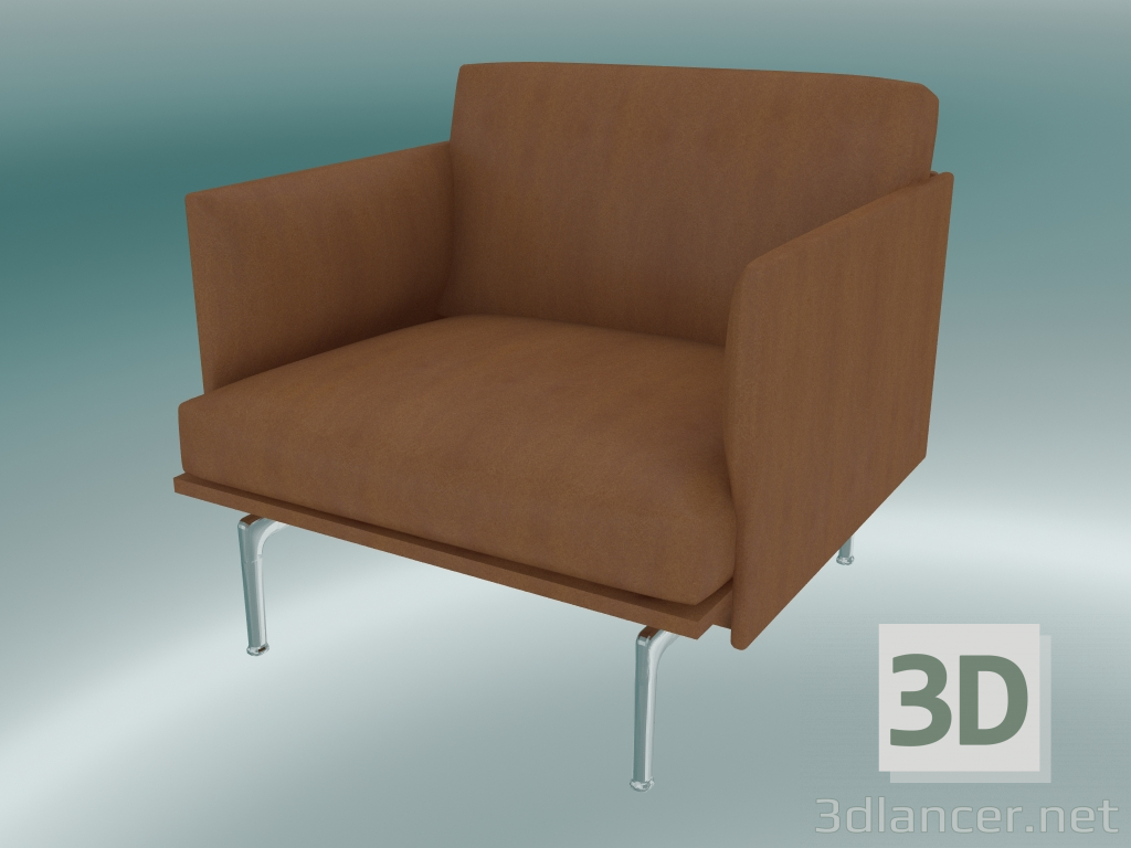 modello 3D Contorno sedia studio (Affina pelle cognac, alluminio lucido) - anteprima