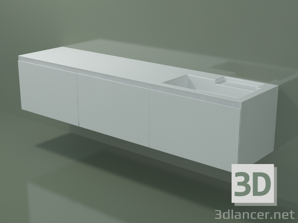 3D Modell Waschbecken mit Schubladen (dx, L 216, P 50, H 48 cm) - Vorschau