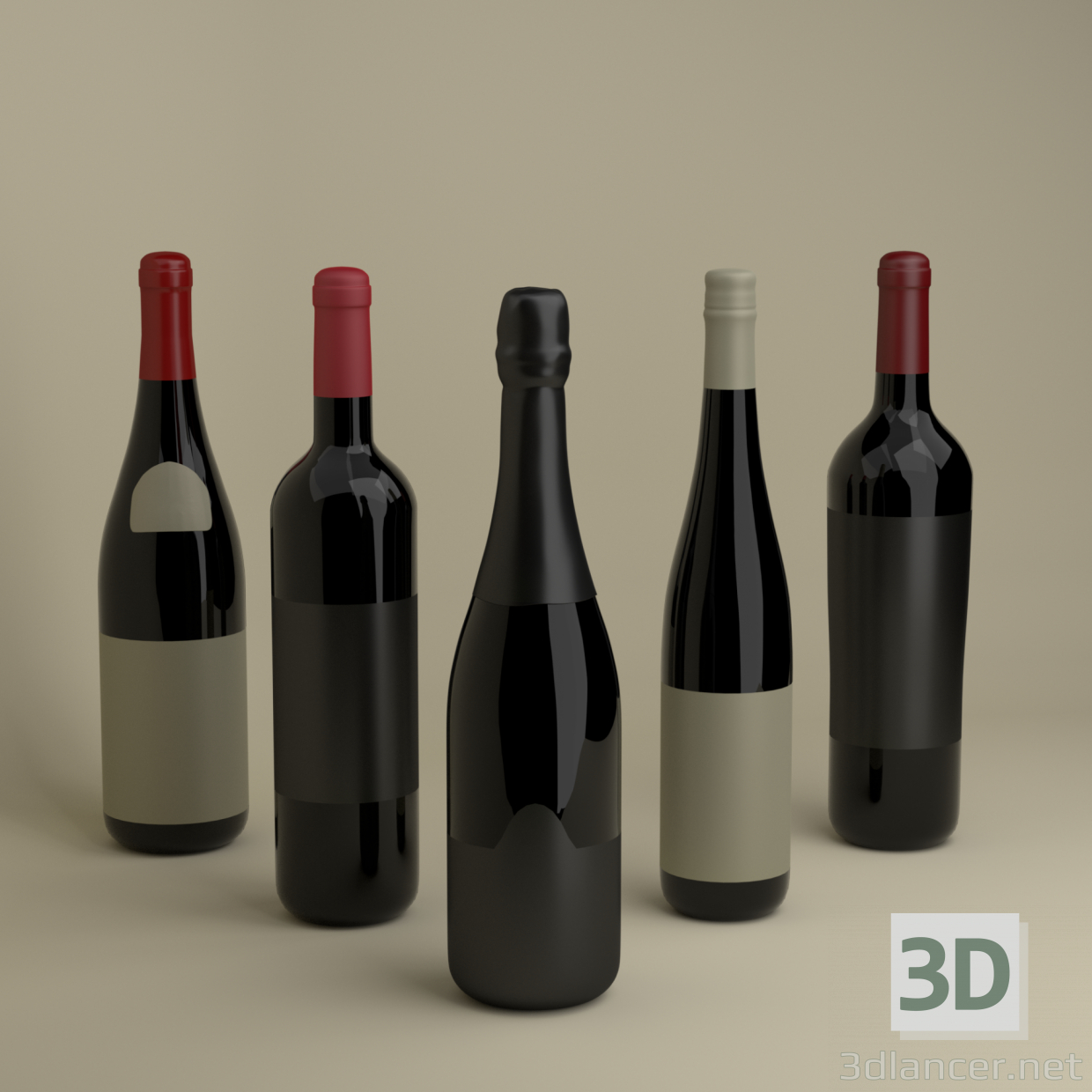 3d Французские бутылки вина модель купить - ракурс