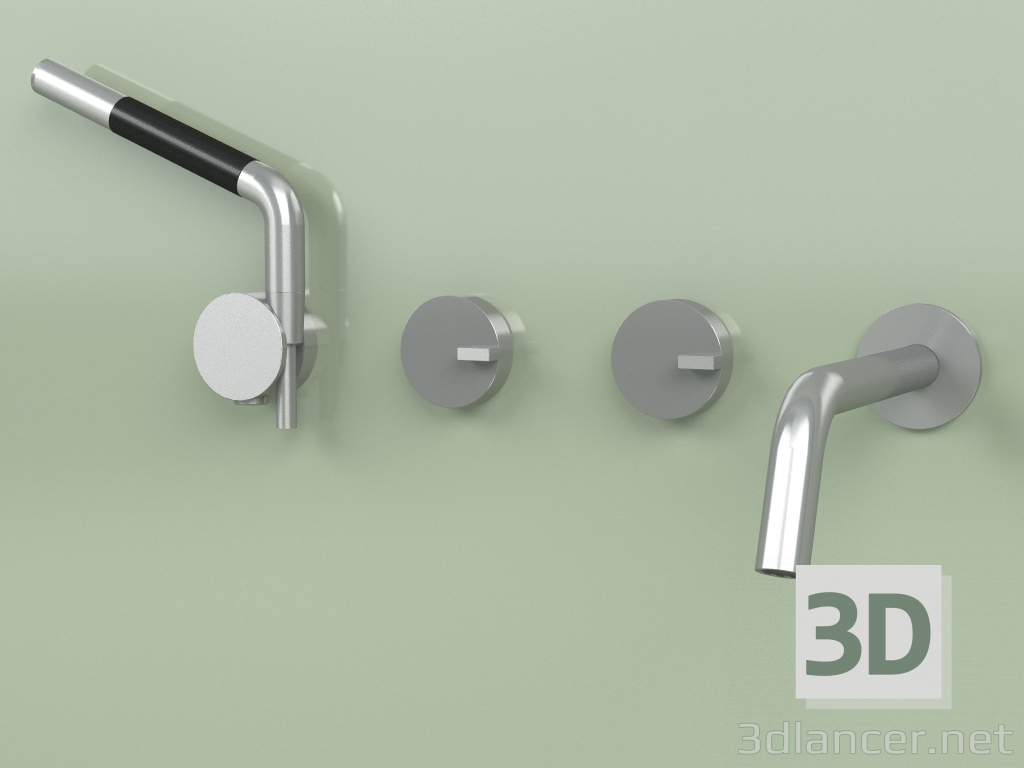 modello 3D Set di 2 miscelatori vasca idroprogressivi con bocca di erogazione e doccetta (18 69, AS) - anteprima