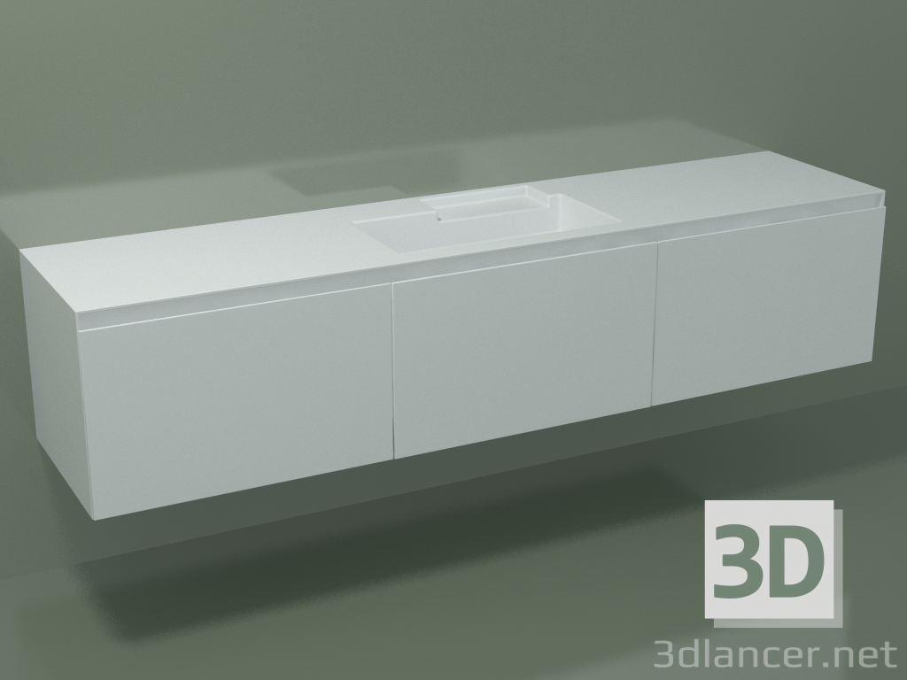 3D Modell Waschbecken mit Schubladen (L 216, P 50, H 48 cm) - Vorschau