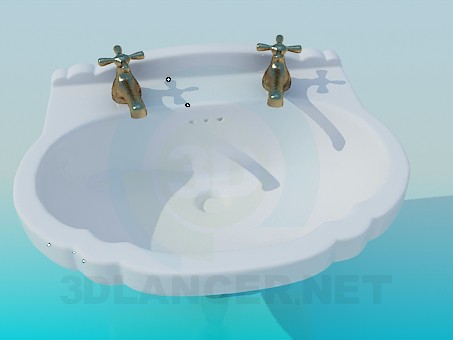 modelo 3D Lavabo con dos grifos - escuchar modelo 3D Lavabo con dos grifos - escuchar