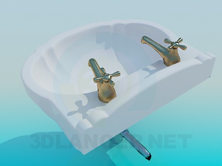 modelo 3D Lavabo con dos grifos - escuchar modelo 3D Lavabo con dos grifos - escuchar