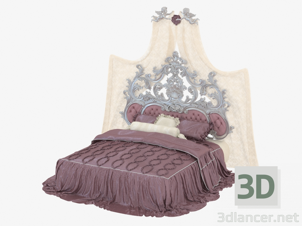 modèle 3D Lit double baroque avec tête de lit capitonnée (14209) - preview
