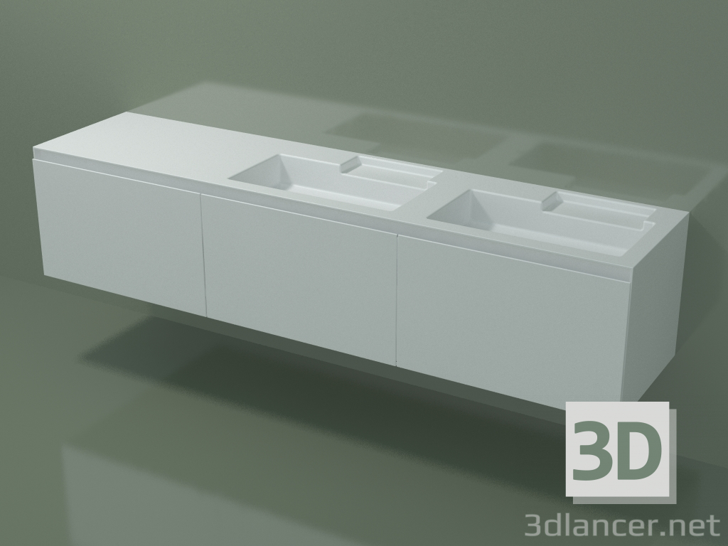 3D modeli Çekmeceli çift lavabo (dx, L 216, P 50, H 48 cm) - önizleme