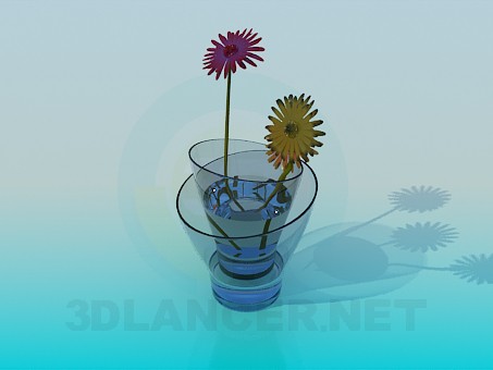 Modelo 3d Vaso de vidro duplo com crisântemo - preview