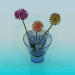 modello 3D Vaso di vetro doppio con il crisantemo - anteprima