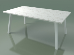 Mesa de comedor exterior InOut (134, aluminio lacado blanco, mármol blanco de Carrara)
