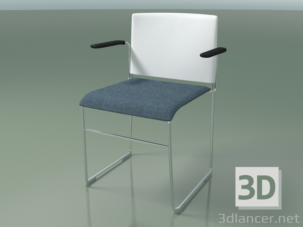 modello 3D Sedia impilabile con braccioli 6604 (rivestimento seduta, polipropilene Bianco, CRO) - anteprima