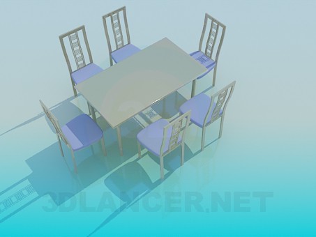 3d модель Обеденный стол со стульями в комплекте – превью 3d модель Обеденный стол со стульями в комплекте – превью