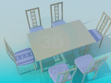3d модель Обеденный стол со стульями в комплекте – превью 3d модель Обеденный стол со стульями в комплекте – превью