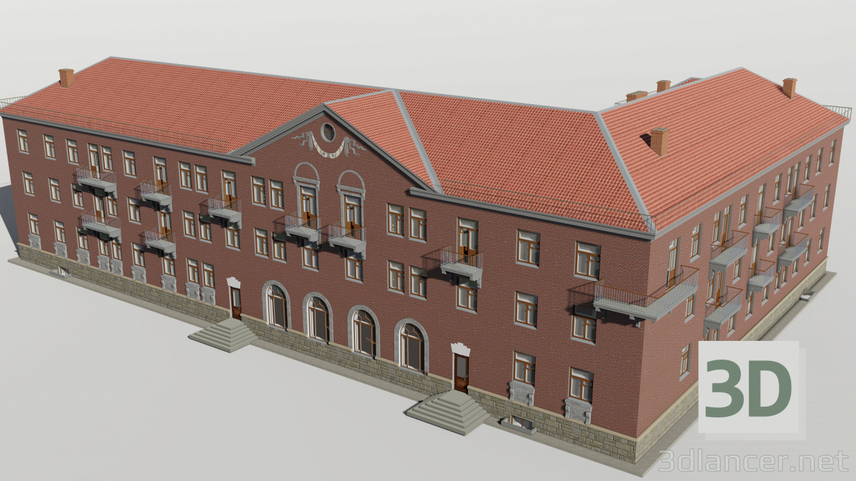 3d Three-storey building with a store 1-363-19 model buy - render