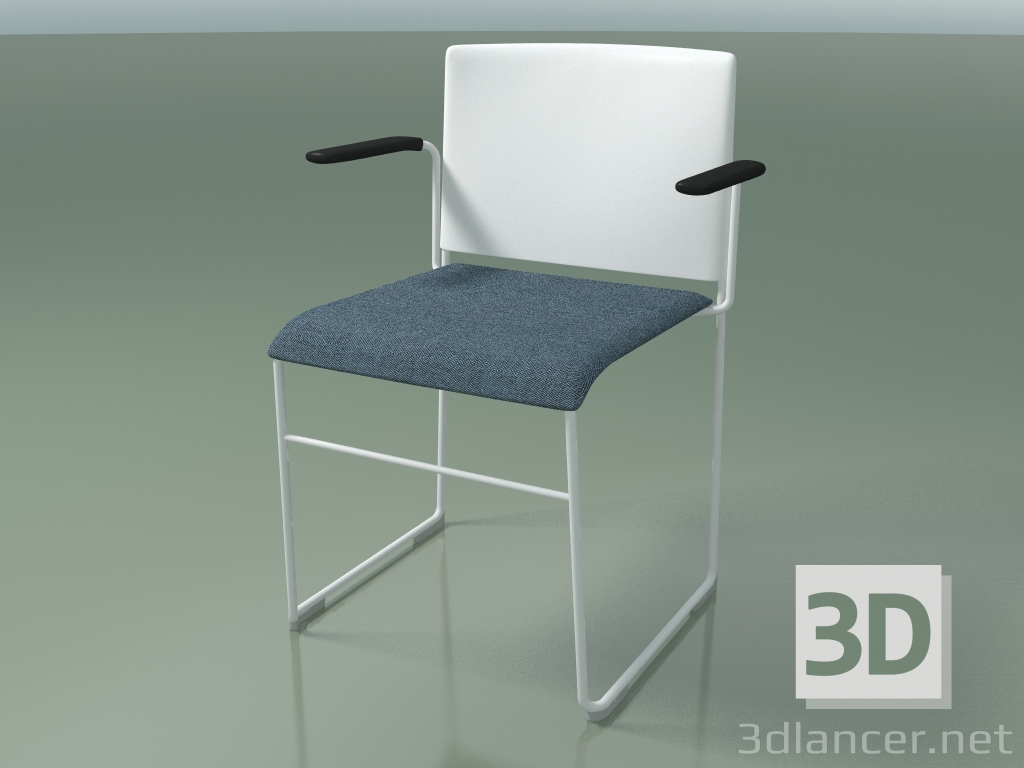 modello 3D Sedia impilabile con braccioli 6604 (rivestimento seduta, polipropilene Bianco, V12) - anteprima