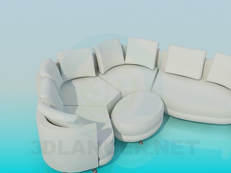 modelo 3D Sofá modular con Puffs oval - escuchar modelo 3D Sofá modular con Puffs oval - escuchar