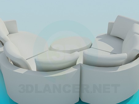 modelo 3D Sofá modular con Puffs oval - escuchar modelo 3D Sofá modular con Puffs oval - escuchar