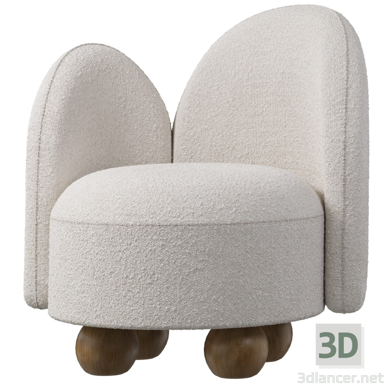 3d Living room armchair White Wooden Balls model buy - render