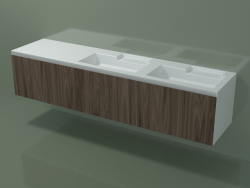 Double washbasin with drawers (dx, L 216, P 50, H 48 cm, Noce Canaletto O07)
