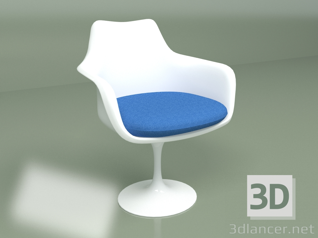 modèle 3D Chaise Tulip avec accoudoirs et coussin moelleux (bleu) - preview