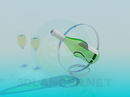 3D modeli Şampanya ve şarap gözlük ile stand - önizleme