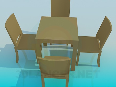 3d model Table with chairs set - preview 3d model Table with chairs set - preview