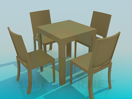 3d model Table with chairs set - preview 3d model Table with chairs set - preview