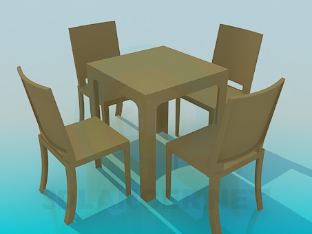 3d model Table with chairs set - preview 3d model Table with chairs set - preview