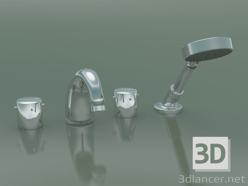 3d model 4-hole rim-mounted bath mixer with zero handle (10444000) - preview