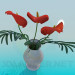 3 डी मॉडल फूलदान फूल के साथ - पूर्वावलोकन