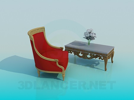 3d model Coffee table with a comfortable armchair - preview 3d model Coffee table with a comfortable armchair - preview