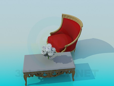 3d model Coffee table with a comfortable armchair - preview 3d model Coffee table with a comfortable armchair - preview