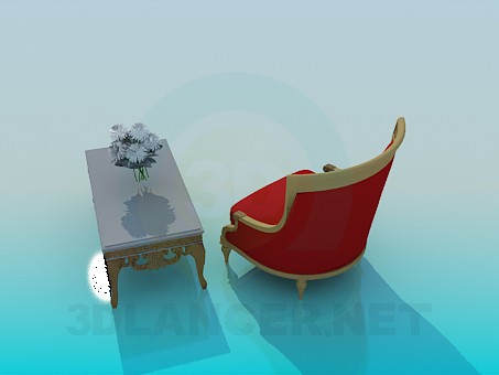 3d model Coffee table with a comfortable armchair - preview 3d model Coffee table with a comfortable armchair - preview