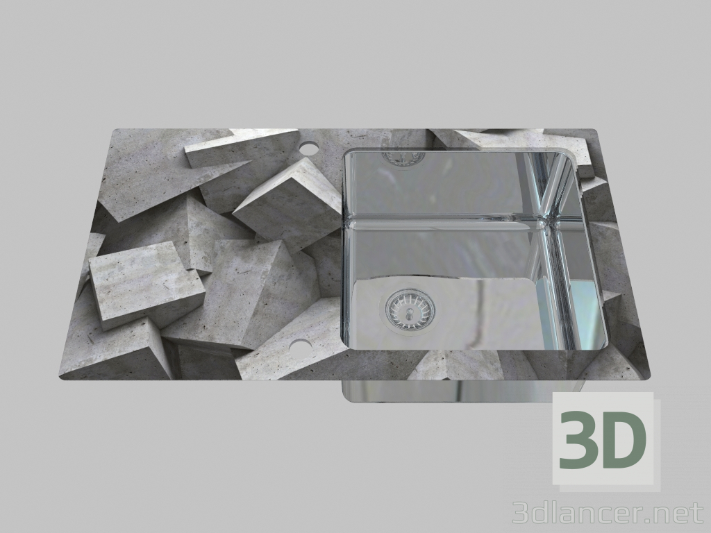 3d модель Мойка стекло-сталь, 1 камерная с крылом для сушки - край диамант Pallas (ZSP 0B2C) – превью