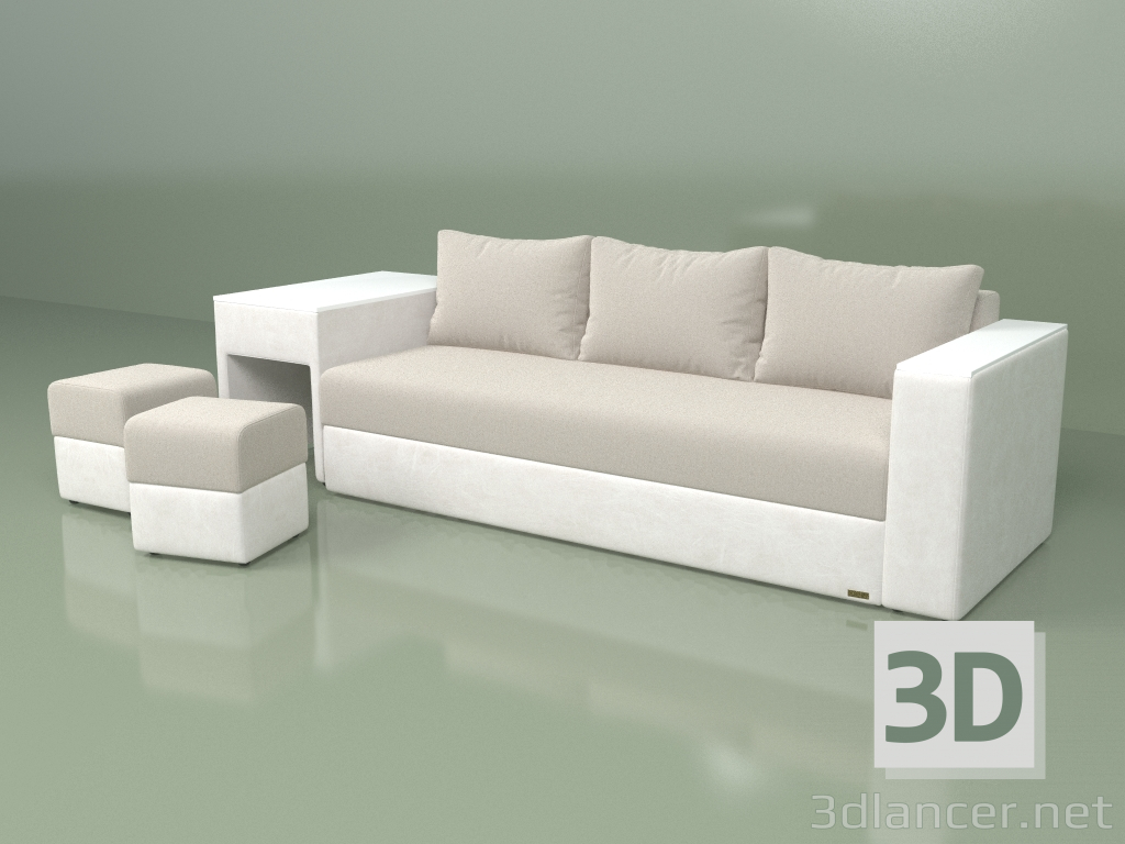 modèle 3D Canapé avec poufs Maroc - preview