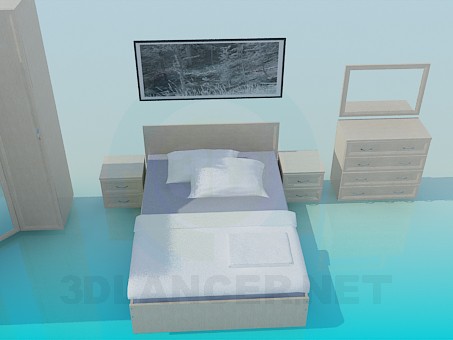 3 डी मॉडल बेडरूम में फर्नीचर - पूर्वावलोकन