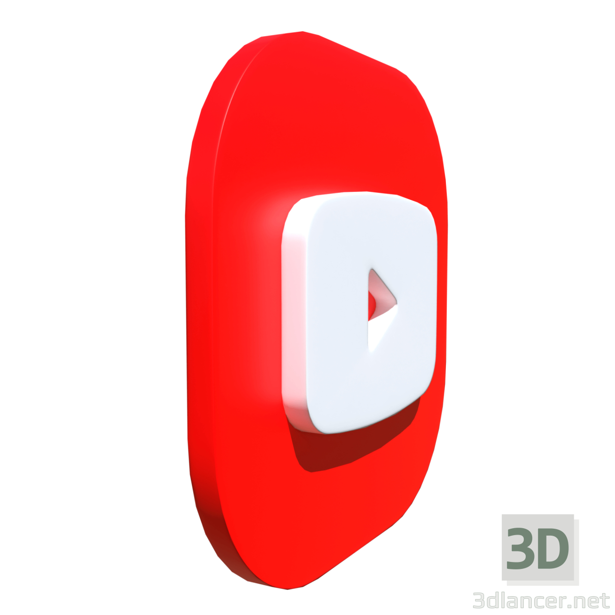 3D Youtube logosu karesi 2'ye yuvarlanmış modeli satın - render