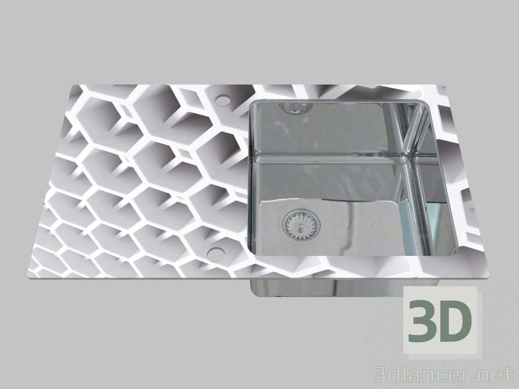 3d model El acero-vidrio que se lava, 1 cámara con el ala para el secamiento - el borde del Pallas redondo (Z - vista previa