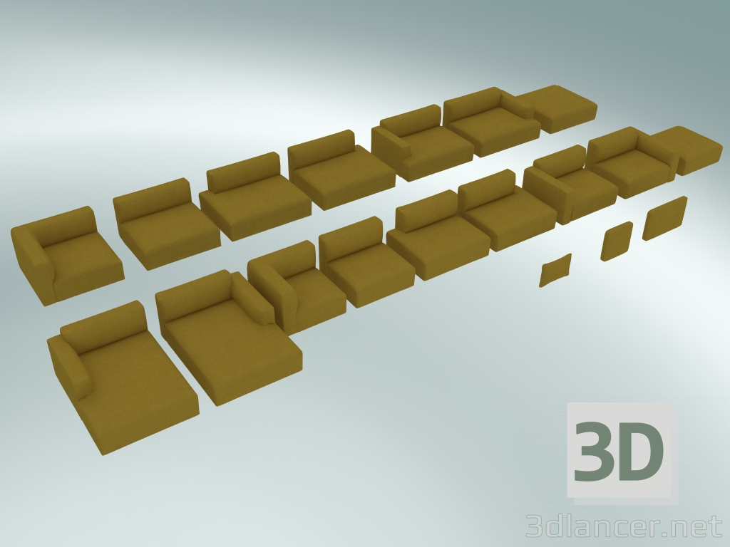 3d model Sección de sofá modular Develius (EV1-EV7, con texturas) - vista previa