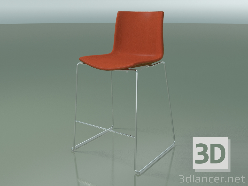 3D Modell Barstuhl 0477 (auf einem Schlitten, mit Polsterung vorne, Teak-Effekt) - Vorschau