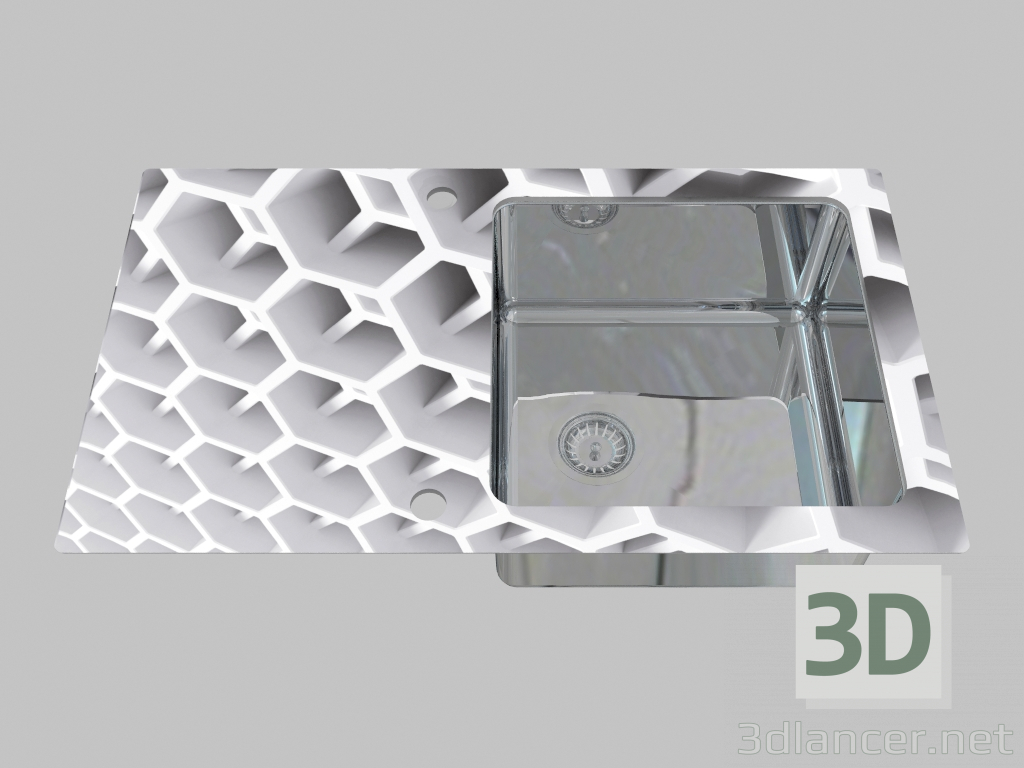 3d модель Мойка стекло-сталь, 1 камерная с крылом для сушки - край диамант Pallas (ZSP 0C2C) – превью