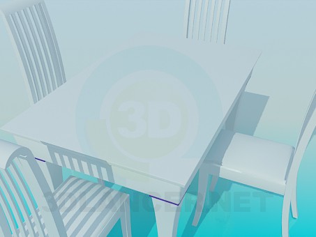 3d модель Комплект стіл і стільці – превью 3d модель Комплект стіл і стільці – превью
