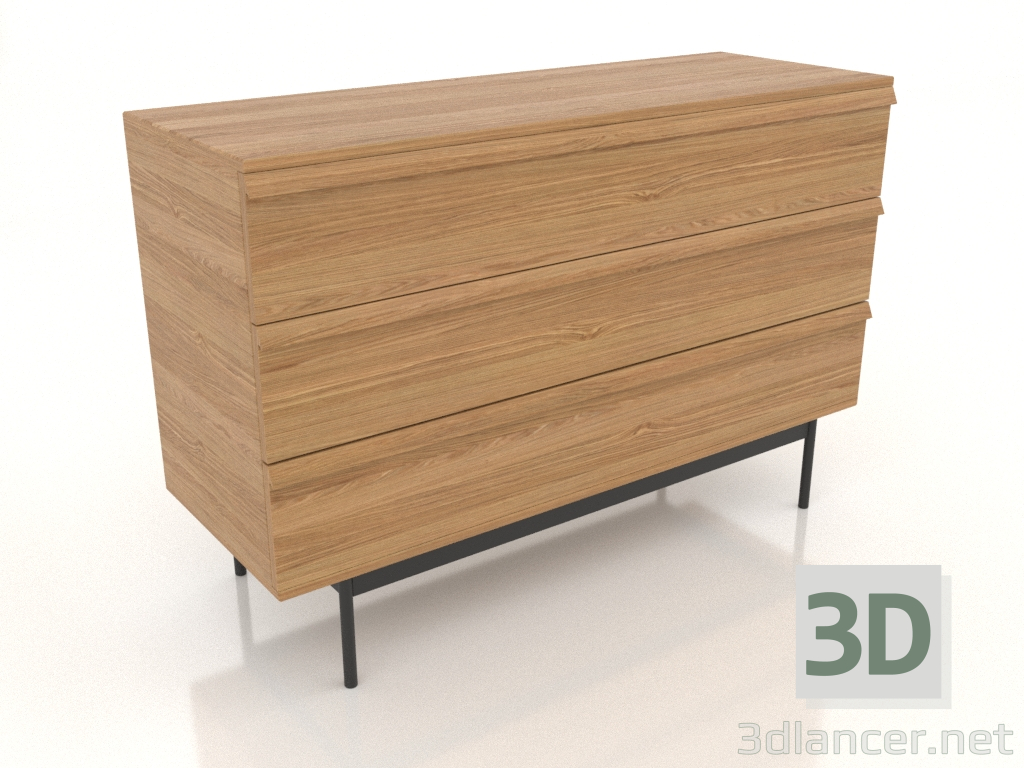 3D Modell Kommode 3 METALL 1200x400x800 (Natureiche) - Vorschau