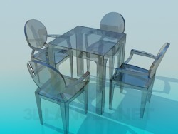 Mesa de jantar de vidro e quatro cadeiras