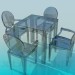 3 डी मॉडल ग्लास डाइनिंग टेबुल और चार कुर्सियाँ - पूर्वावलोकन