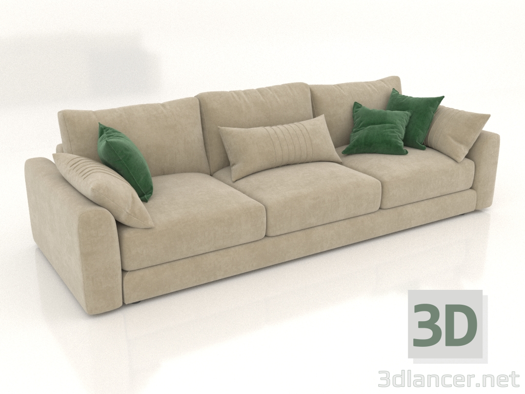 3D modeli 3'lü düz kanepe SHERLOCK (döşeme seçeneği 1) - önizleme