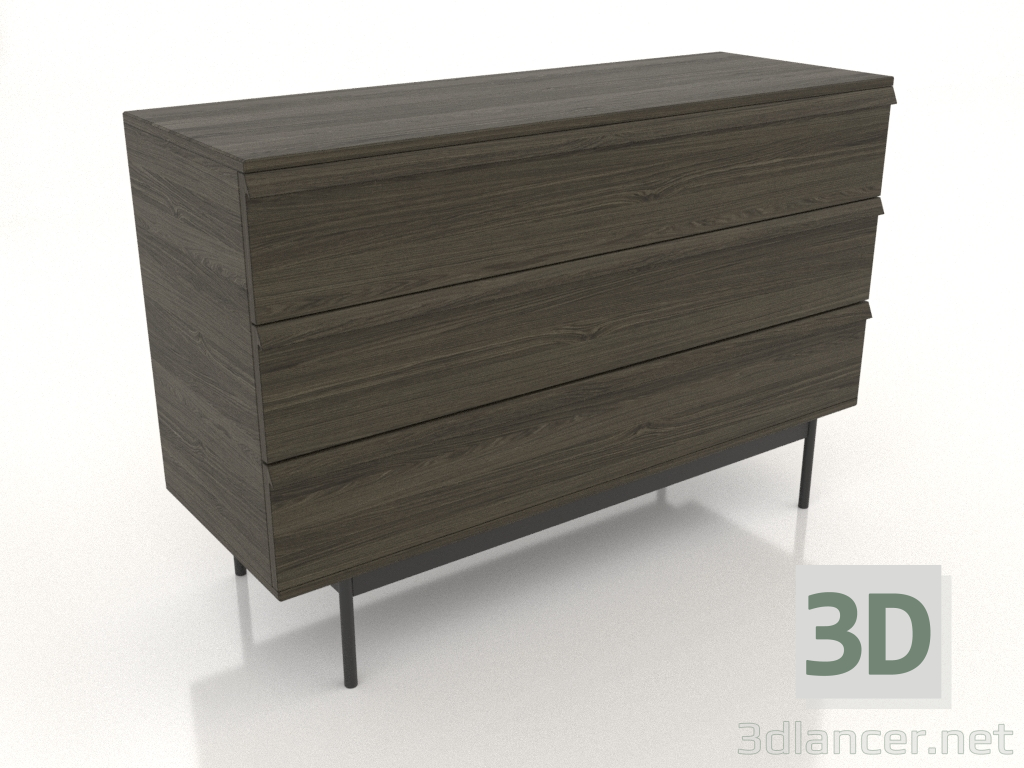 3d model Cajonera 3 METAL 1200x400x800 (nogal ceniza) - vista previa