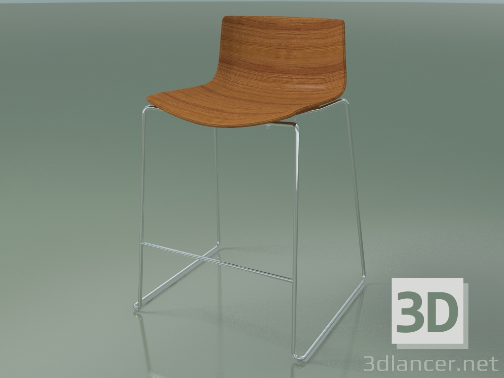 modèle 3D Chaise de bar 0572 (sur un traîneau, sans rembourrage, effet teck) - preview